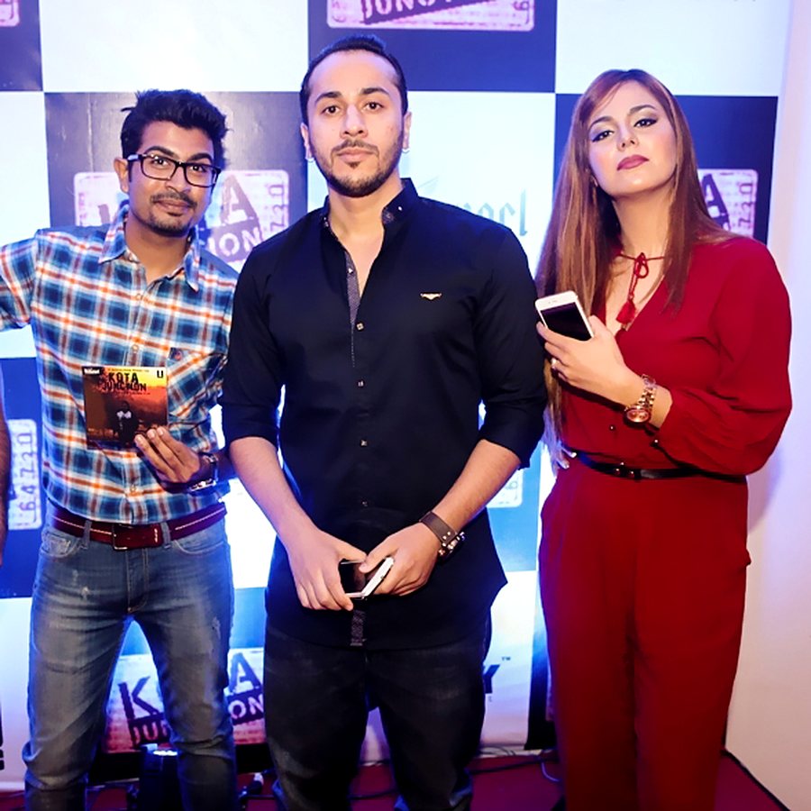Lalit Verma with Kota Junction lead actors Munish Khan and Setareh Nouri at the music launch in Mumbai